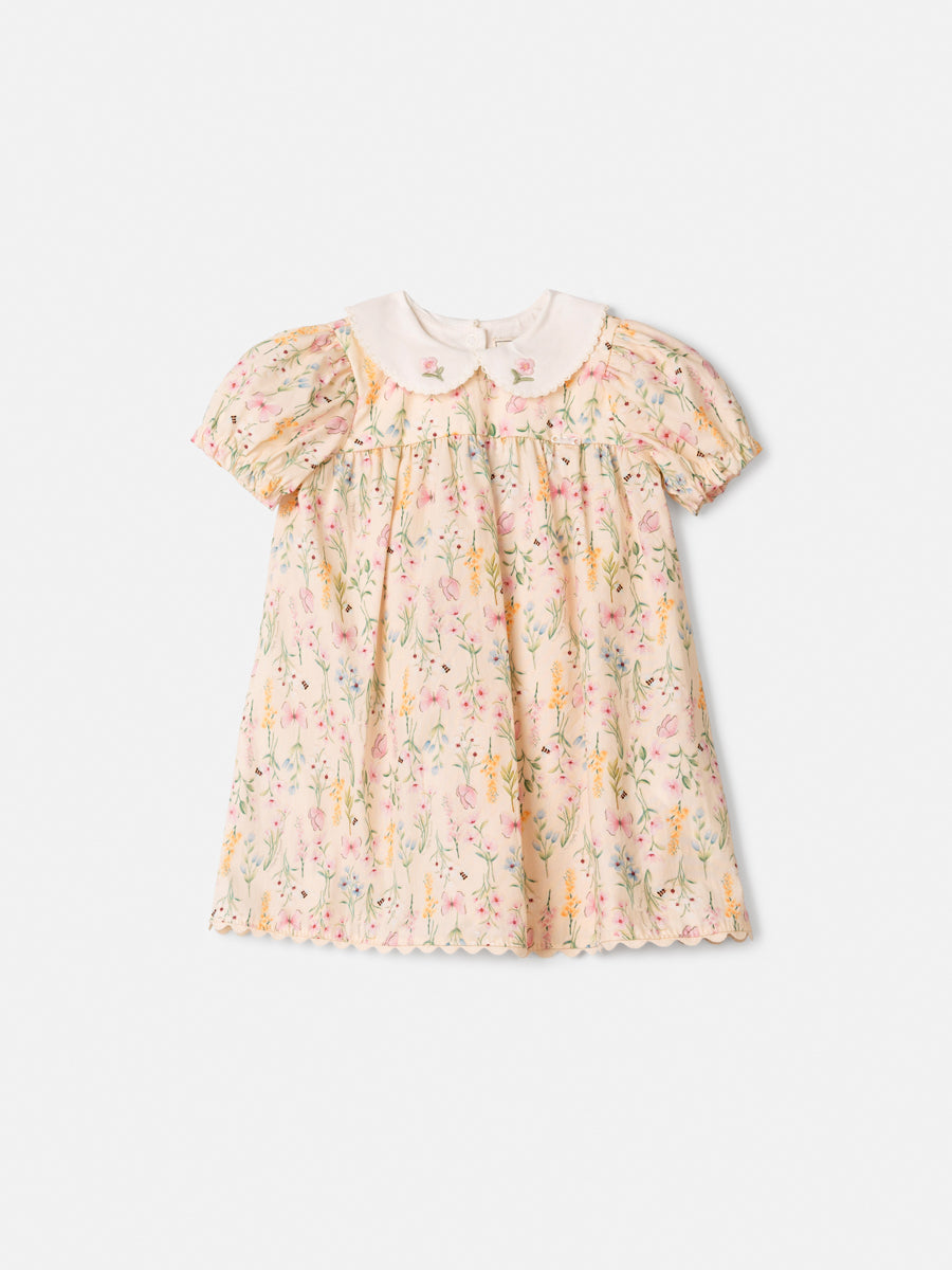 Vestido Floral com Golinha Bordada Anime