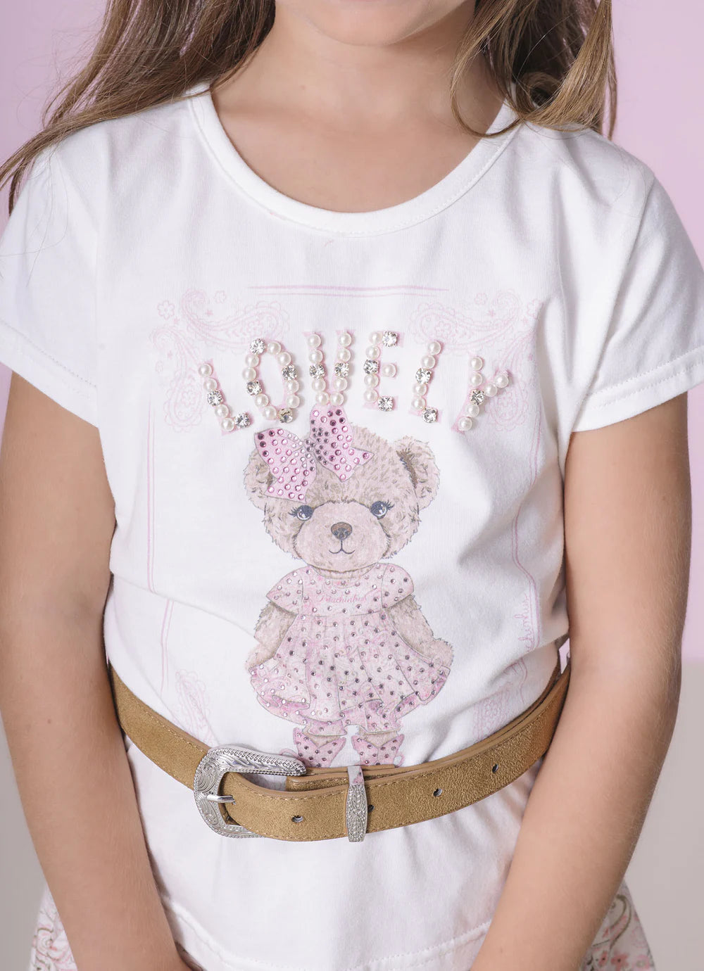Blusa Algodão Ursinha Western Lovely Bordado Off White