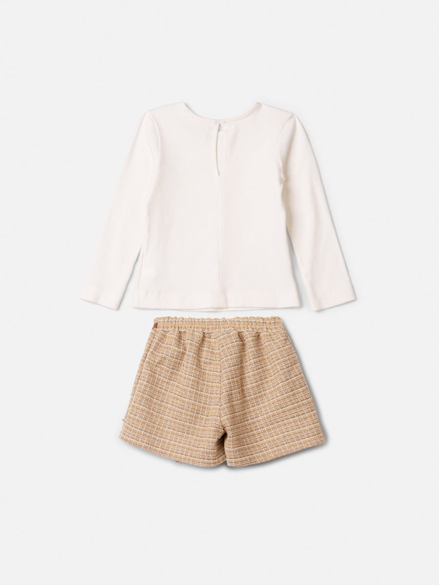 Conjunto Manga Longa Blusa e Saia Perola Animê