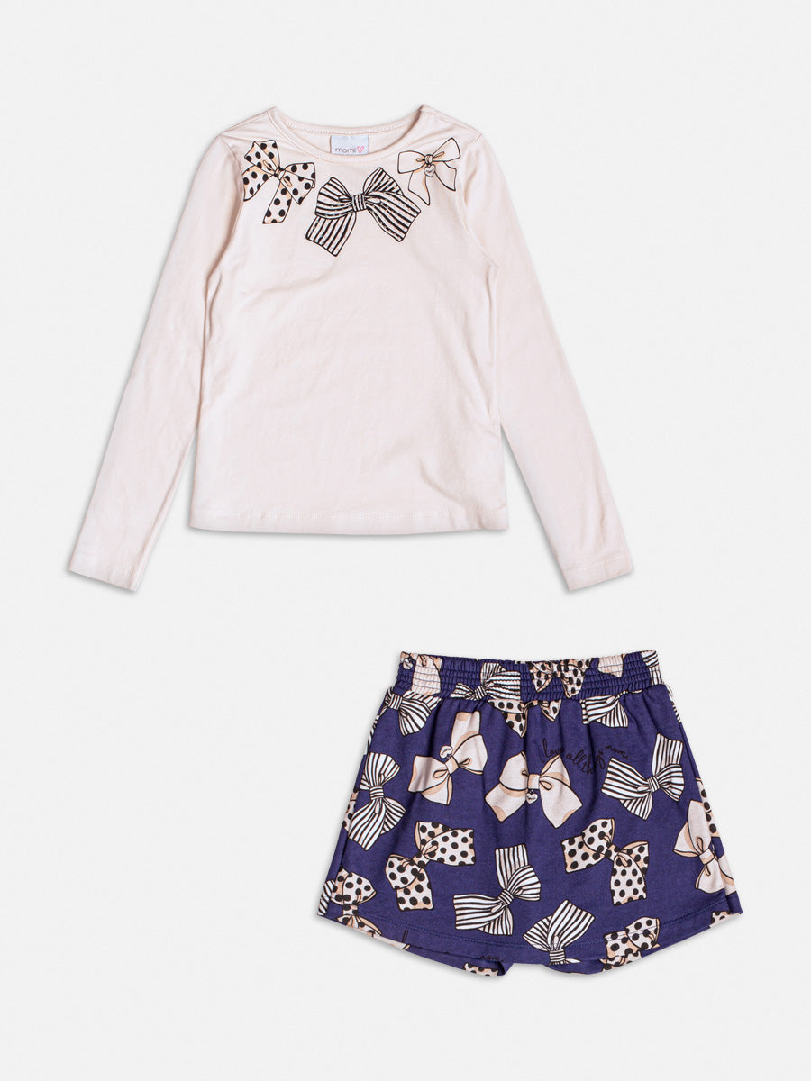 Conjunto Manga Longa Blusa Shorts Bege - BambolePetit