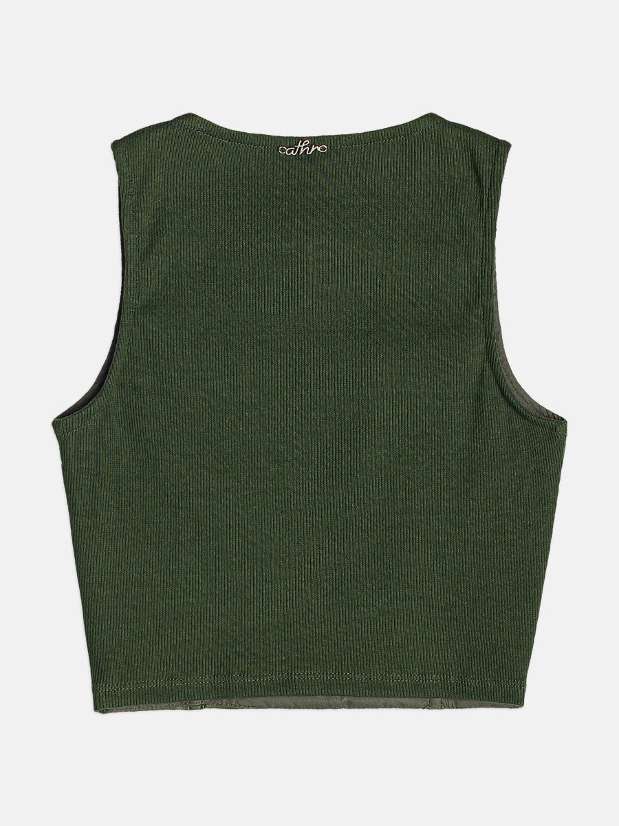 Top Couro E Malha Verde Musgo I Am