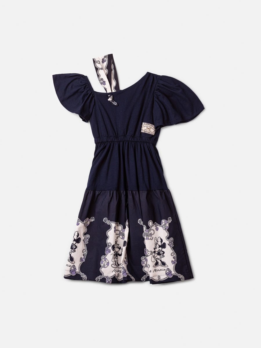 Vestido Malha Mickey e Minnie Azul Anime