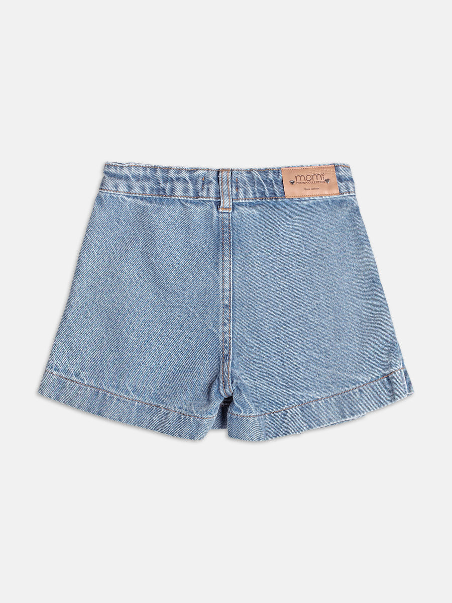 Short Saia Jeans com Pregas Momi