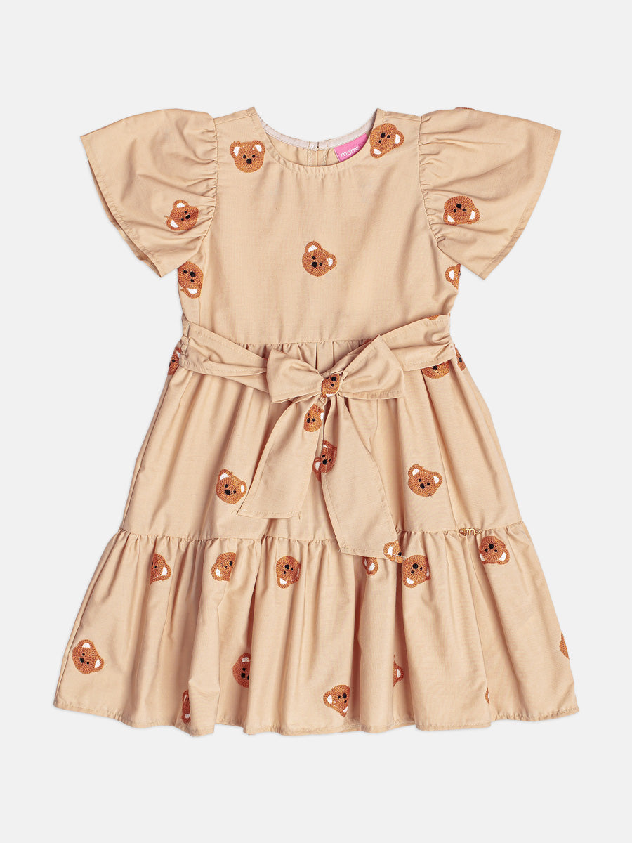Vestido Bordado Urso Bege Khaki Momi