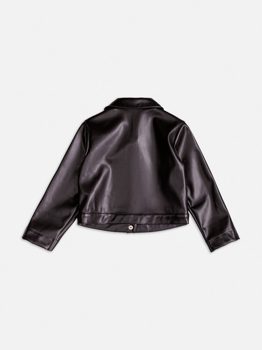 Jaqueta De Couro Preta Preto - BambolePetit