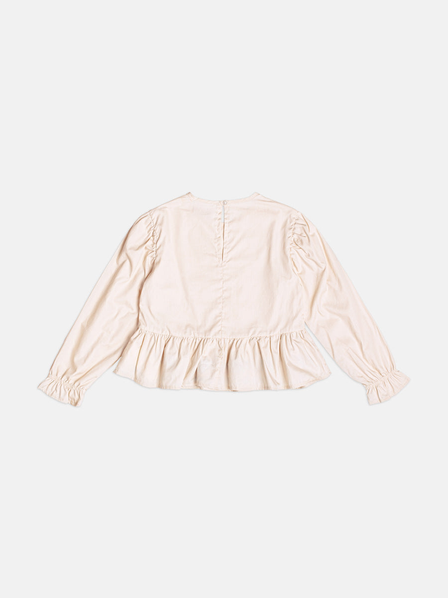 Blusa Manga Longa Bordado Flores Bege Vanilla Momi