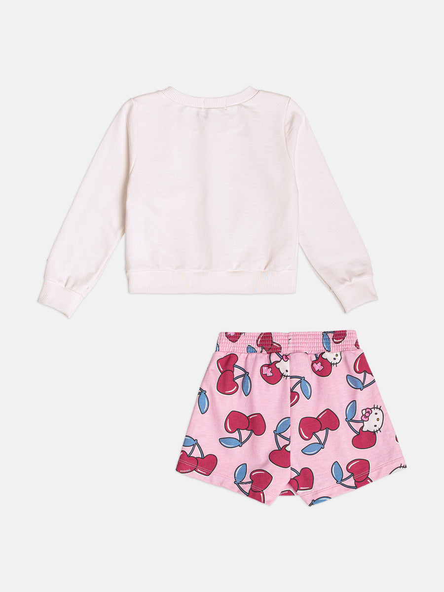 Conjunto Manga Longa Casaco Hello Kitty e Saia Perola Momi