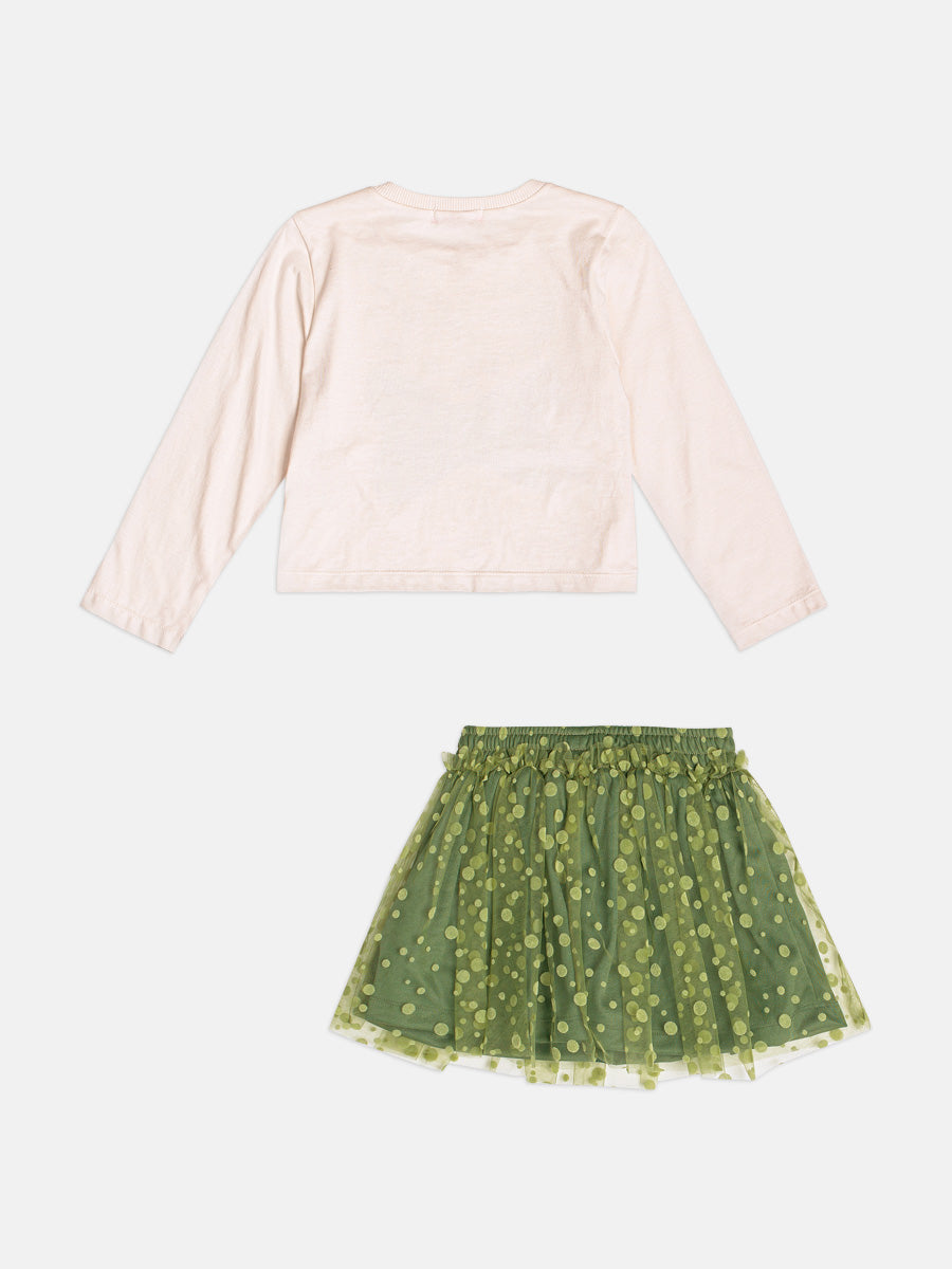 Conjunto Blusa Manga Longa e Saia Bege Vanilla Momi