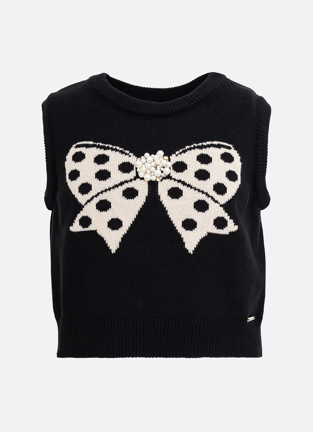Colete Tricot Curto Laço Poá Bordado Preto Pituchinhus