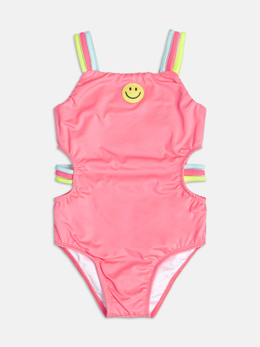 Maiô Elástico Listrado Smile Rosa Momi
