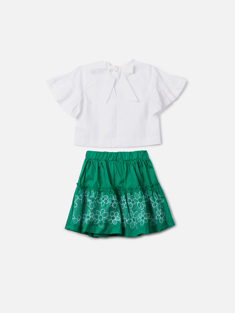Conjunto Blusa e Saia Flores Verde Anime