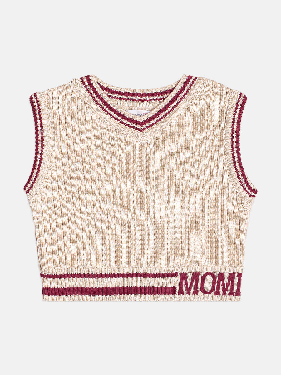 Colete De Tricot Com Listras Bege Vanilla Momi