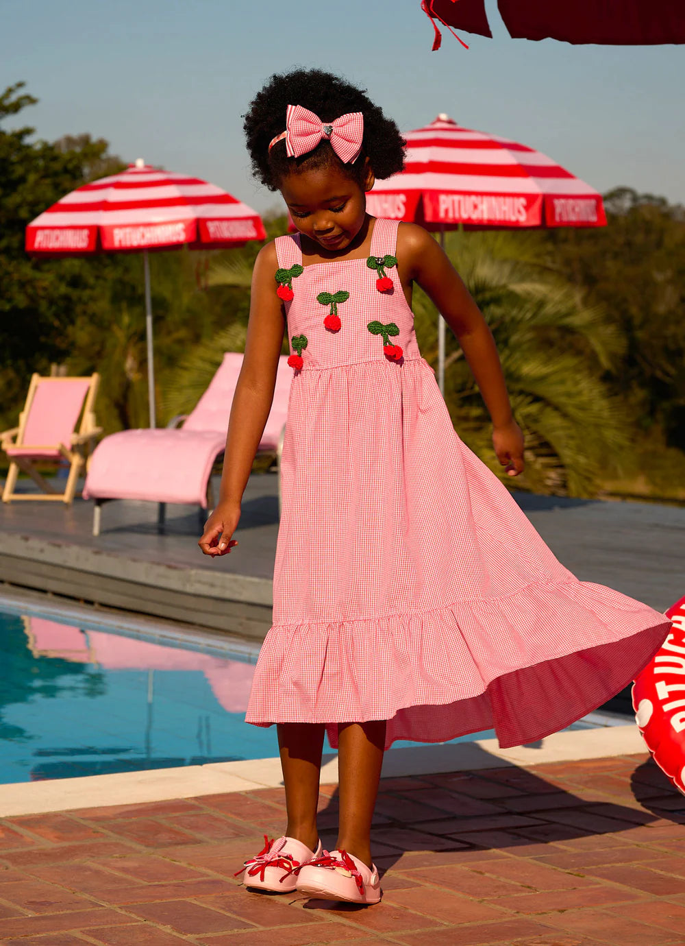 Vestido Algodão Cerejas Crochê Resort Pituchinhus