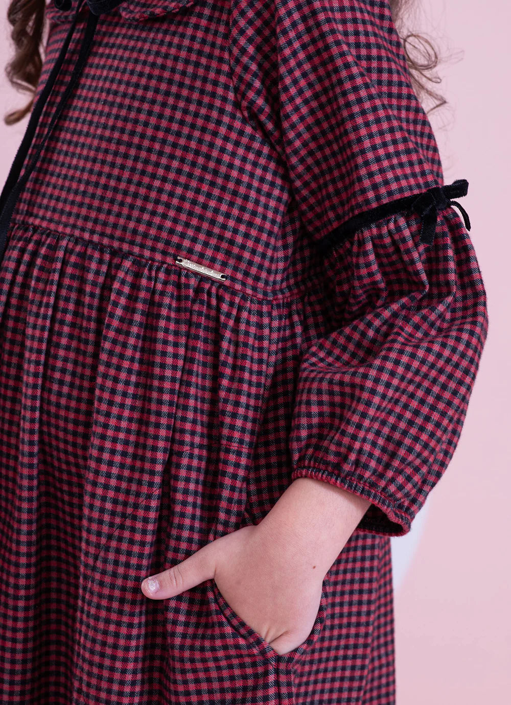 Vestido Xadrez Golinha Laços Veludo Vermelho Pituchinhus
