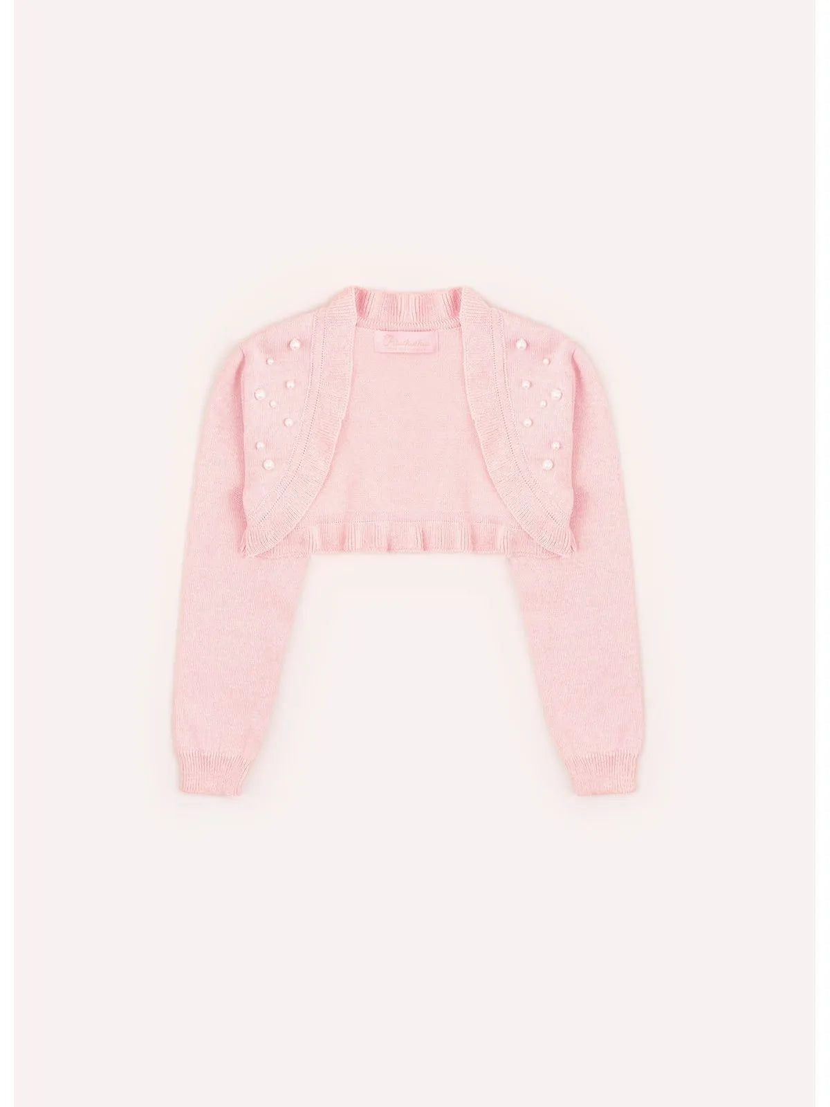 Bolero Tricot Bordado Pérolas e Cristais Rosa Baby Pituchinhus