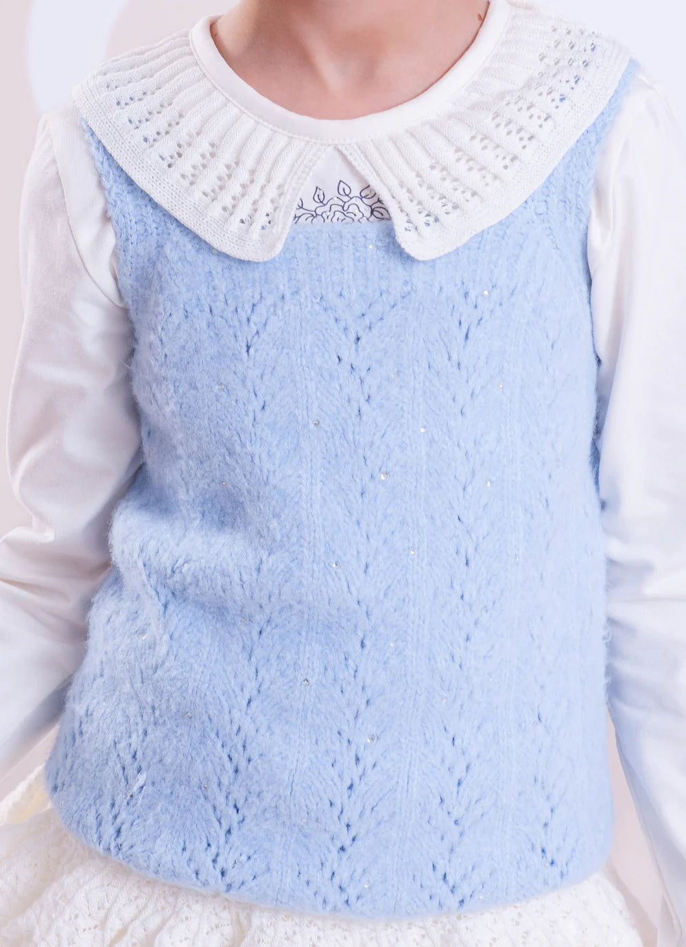 Colete Tricot Sem Costura Cristais Blue Sky Pituchinhus