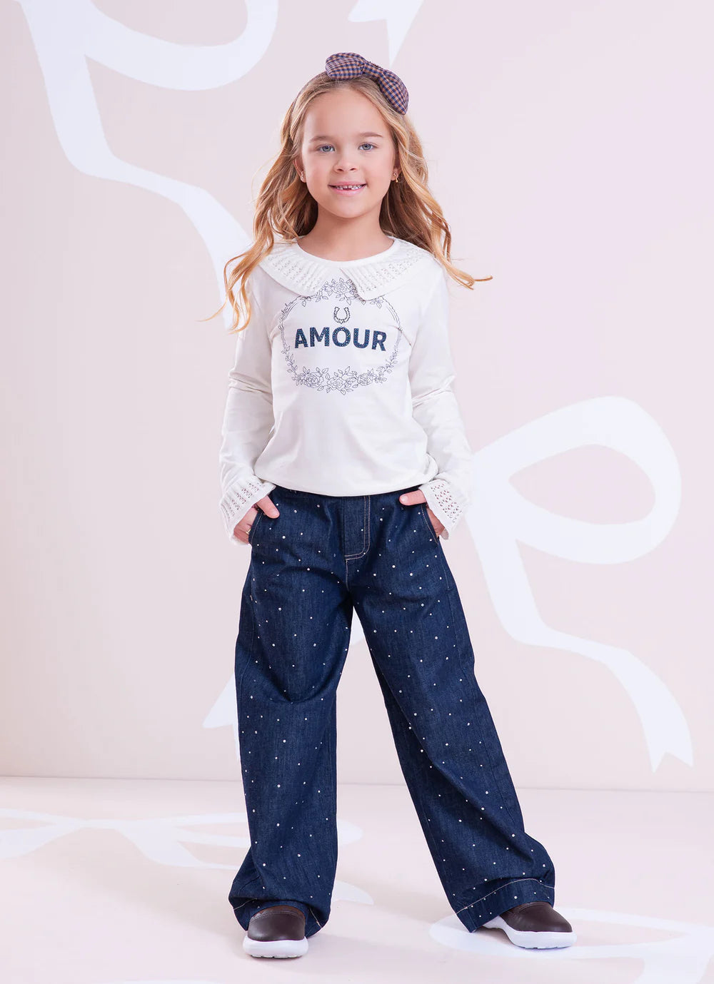 Calça Reta Jeans Fino Cristais Pituchinhus
