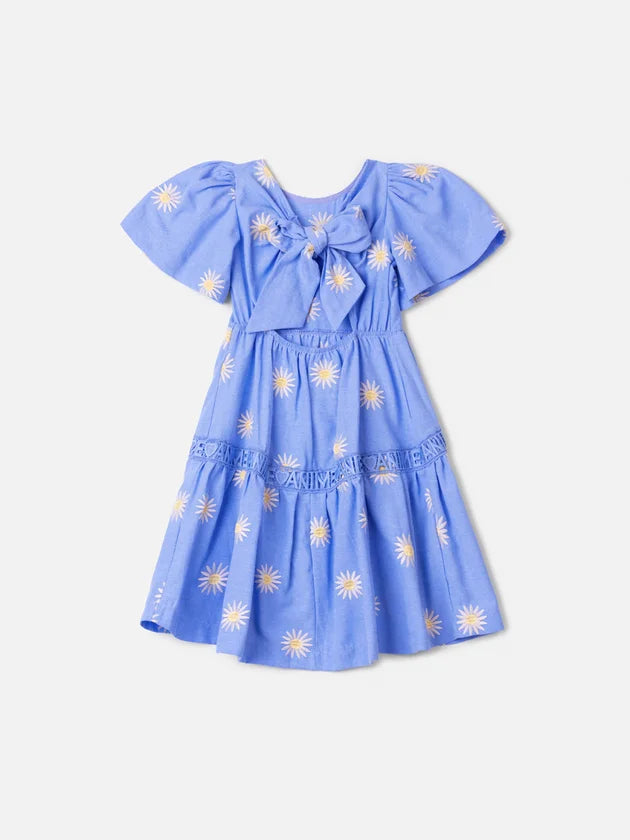 Vestido Flores Bordada Azul Anime