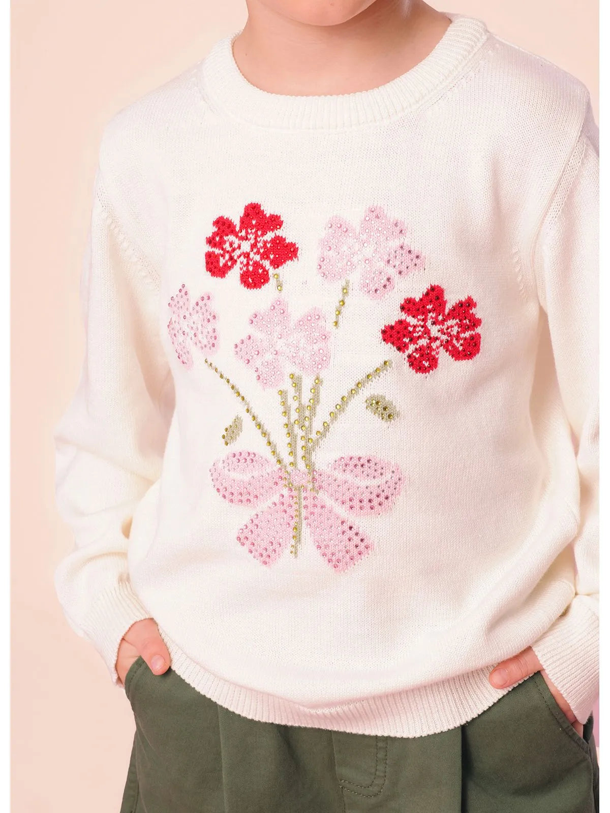 Blusa Tricot Flores Cristais Off White - BambolePetit