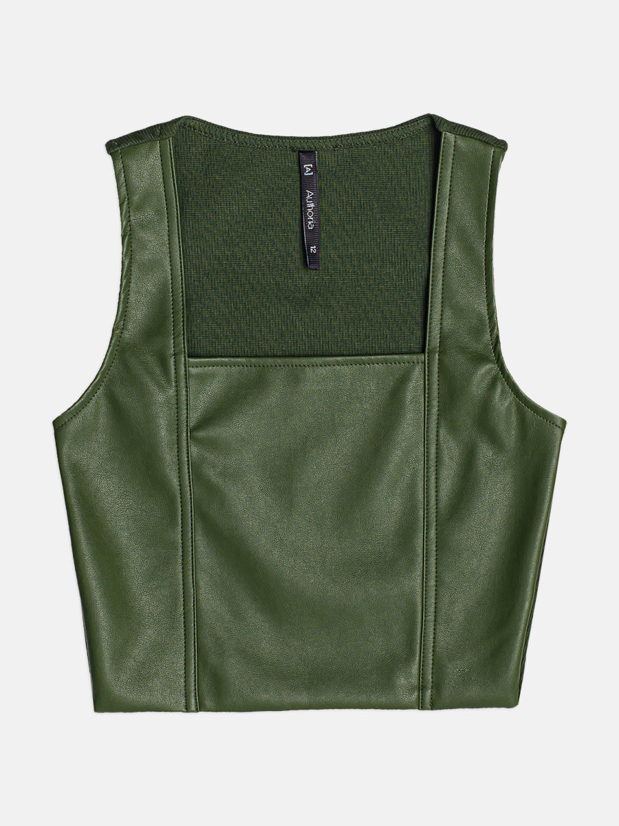 Top Couro E Malha Verde Musgo I Am