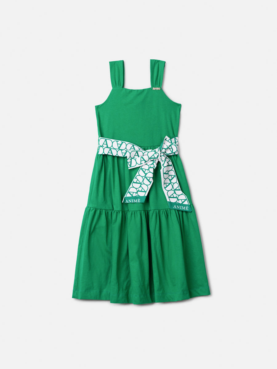 Vestido Infantil Verde com Laço Anime