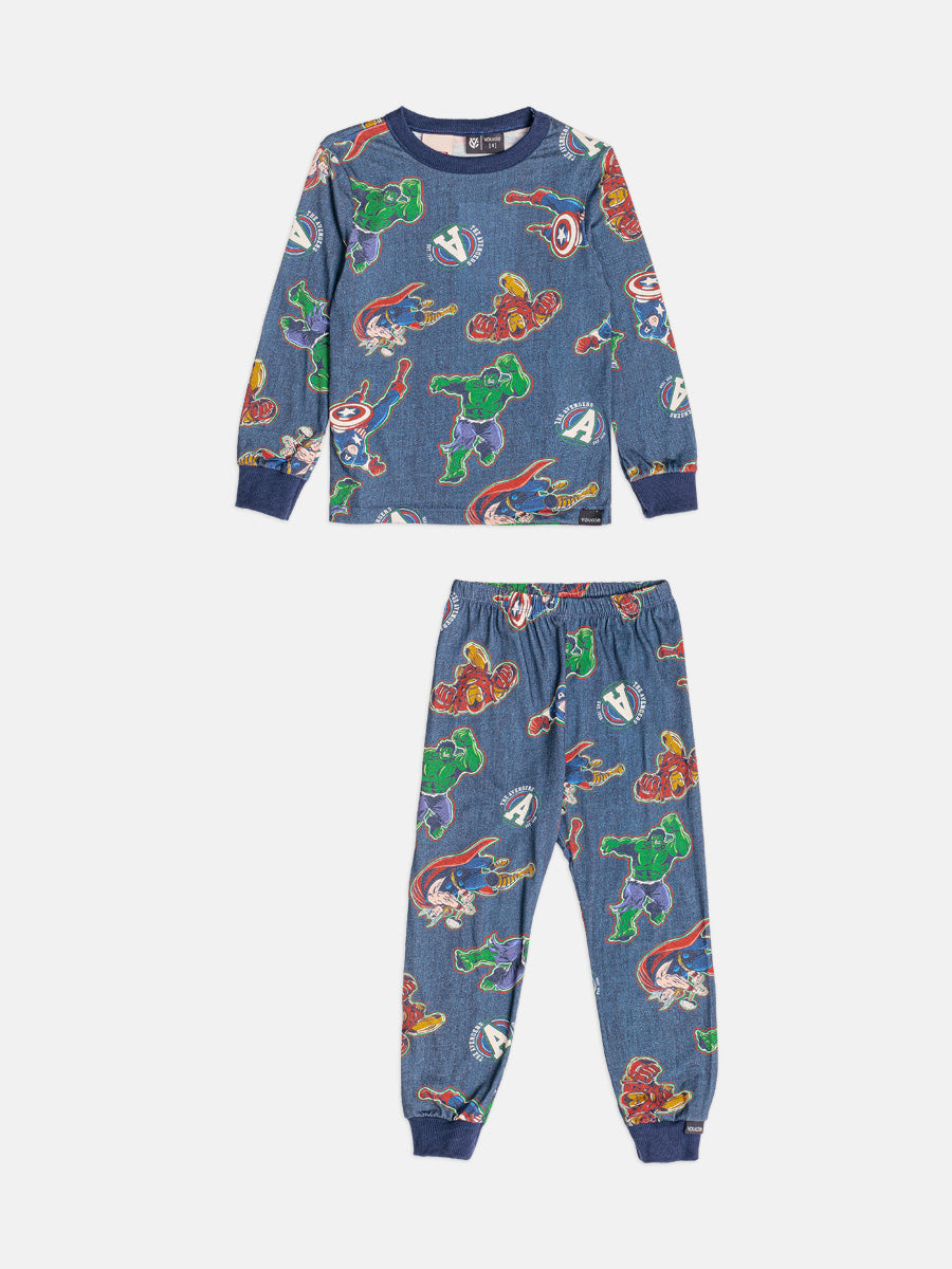 Pijama Manga Longa Tshirt e Calca Marvel Heroes Azul Youccie