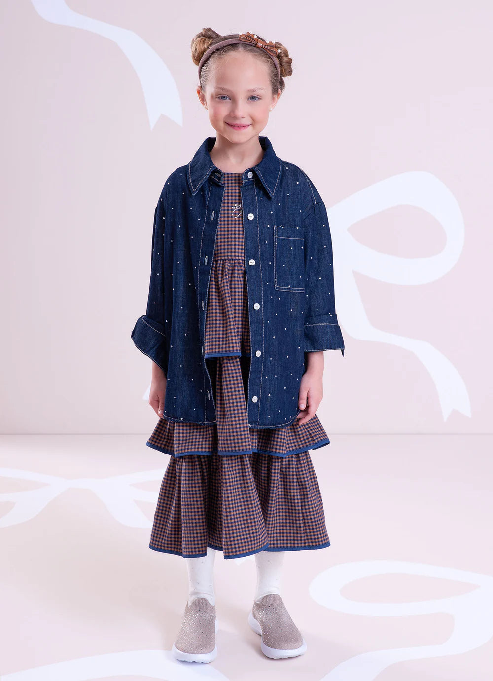 Camisa Jeans Fino Cristais Pituchinhus
