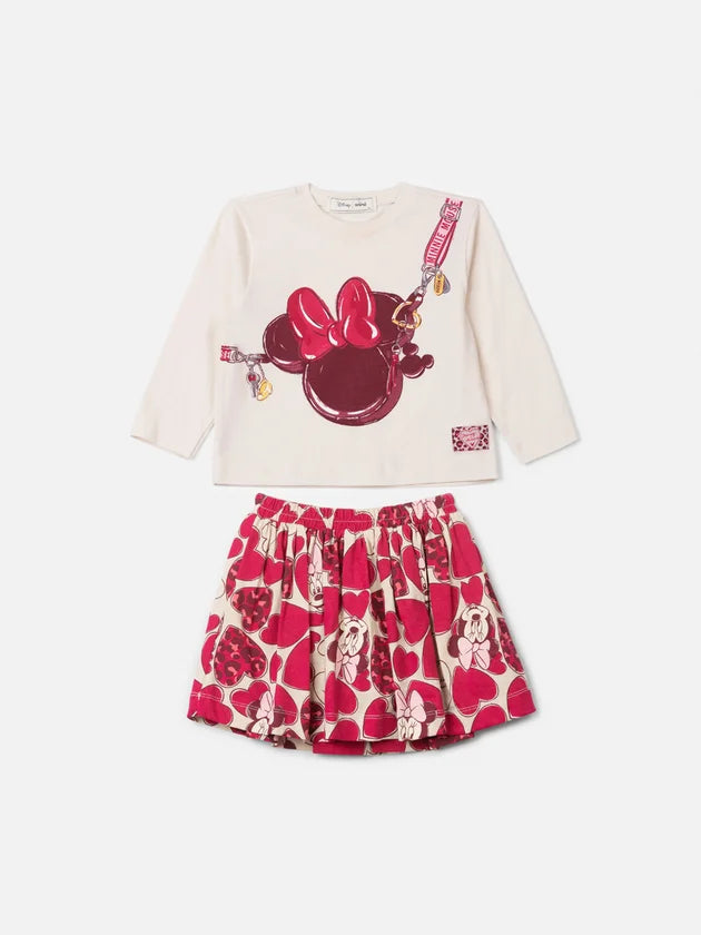 Conjunto Manga Longa Tshirt Saia Bege Vanilla Animê