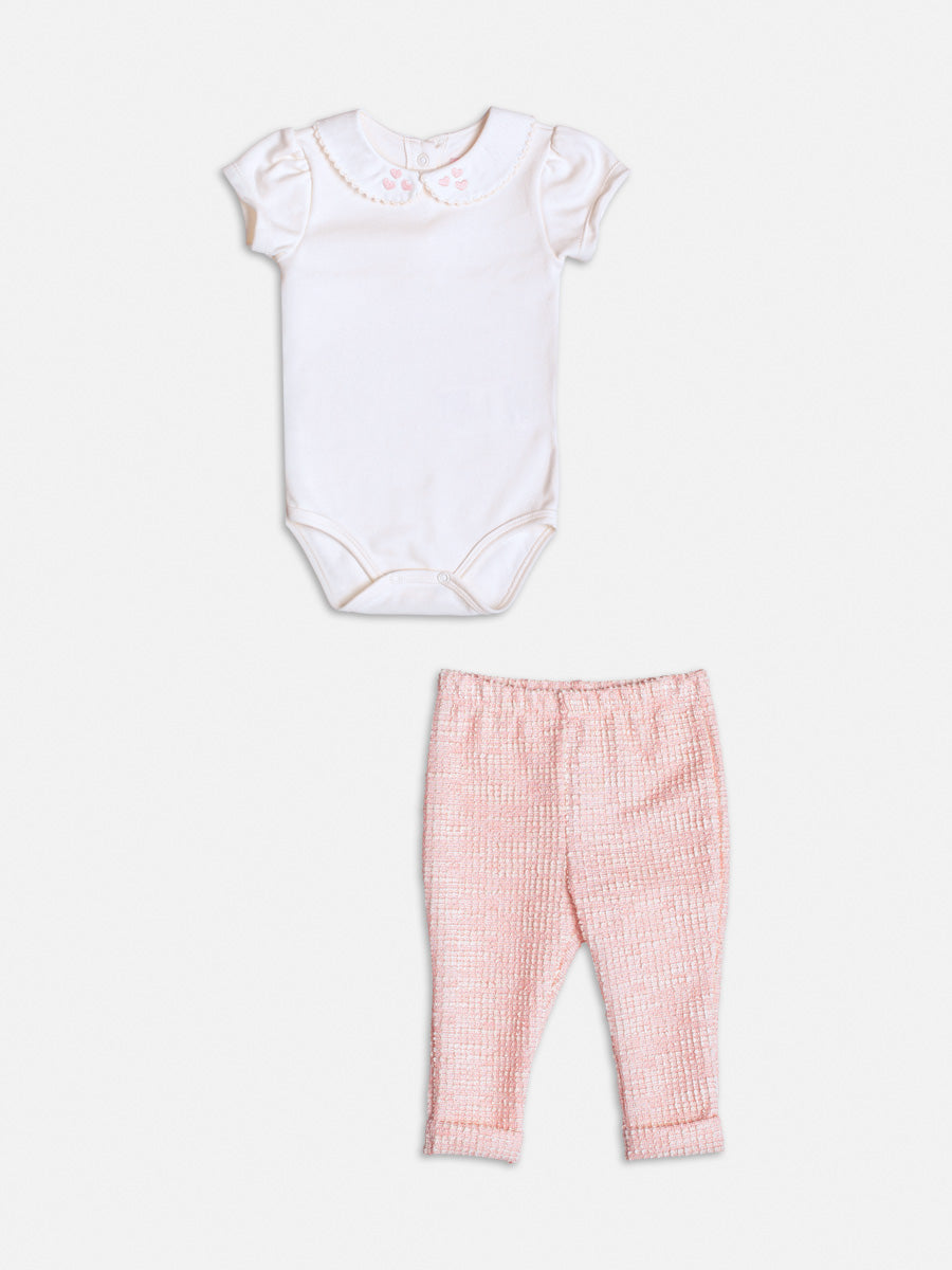 Conjunto Body Manga Curta Calca Perola - BambolePetit