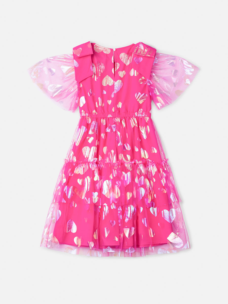Vestido de Tule com Corações em Foil