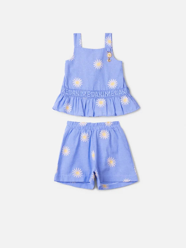 Conjunto Azul com Flores Bordadas Anime