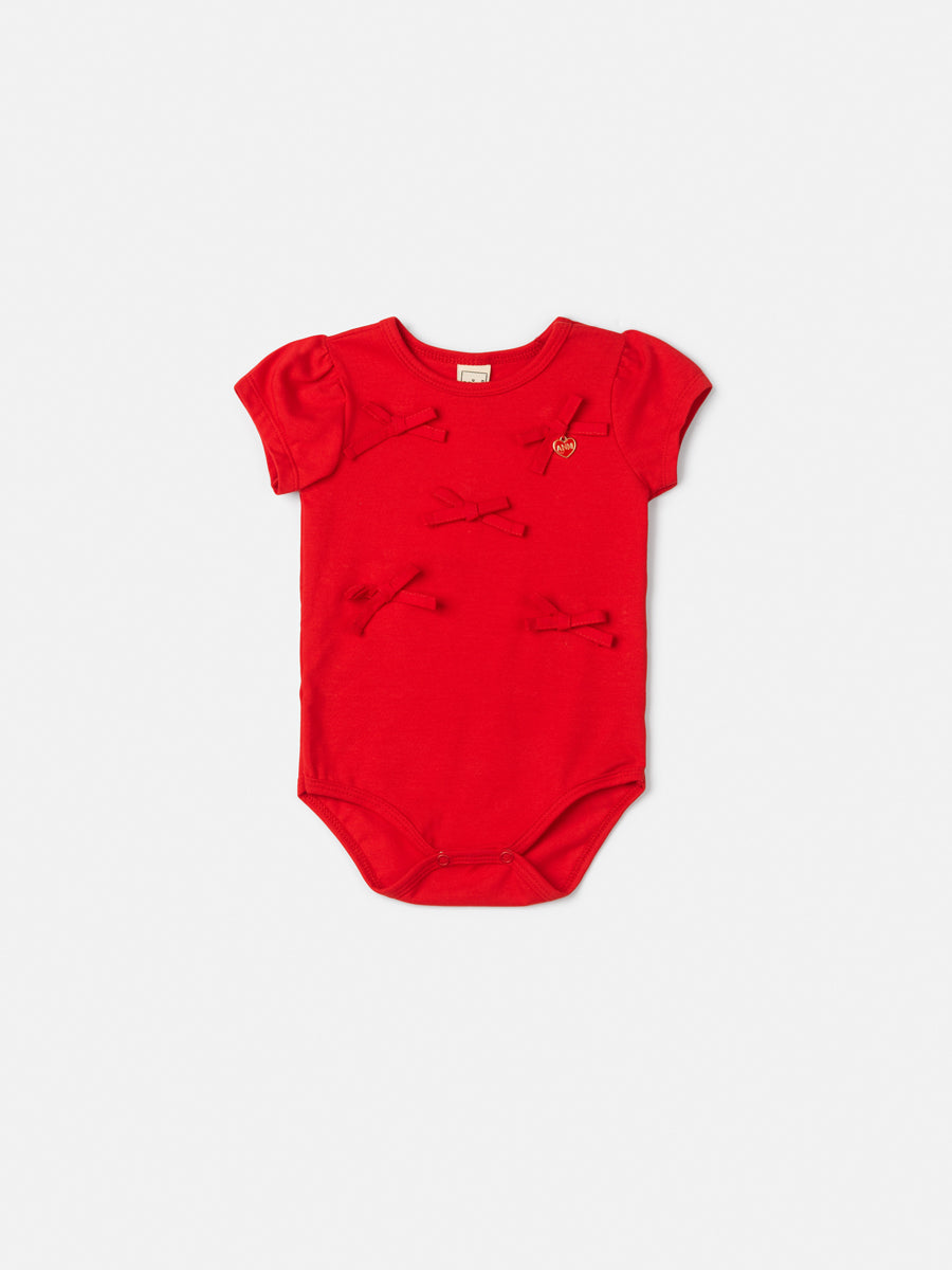Body Infantil Vermelho com Aplicação de Laços Anime