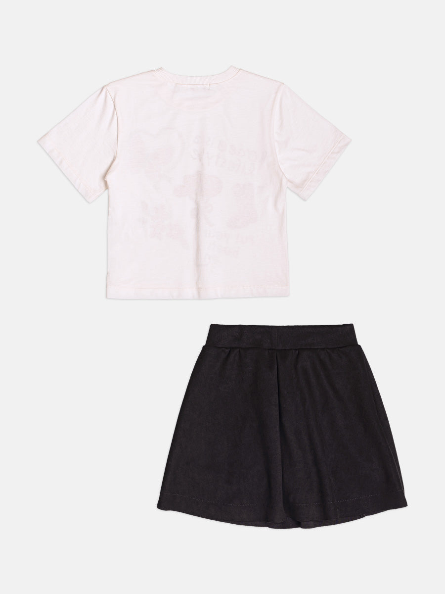 Conjunto Manga Curta Blusa e Saia Perola Momi