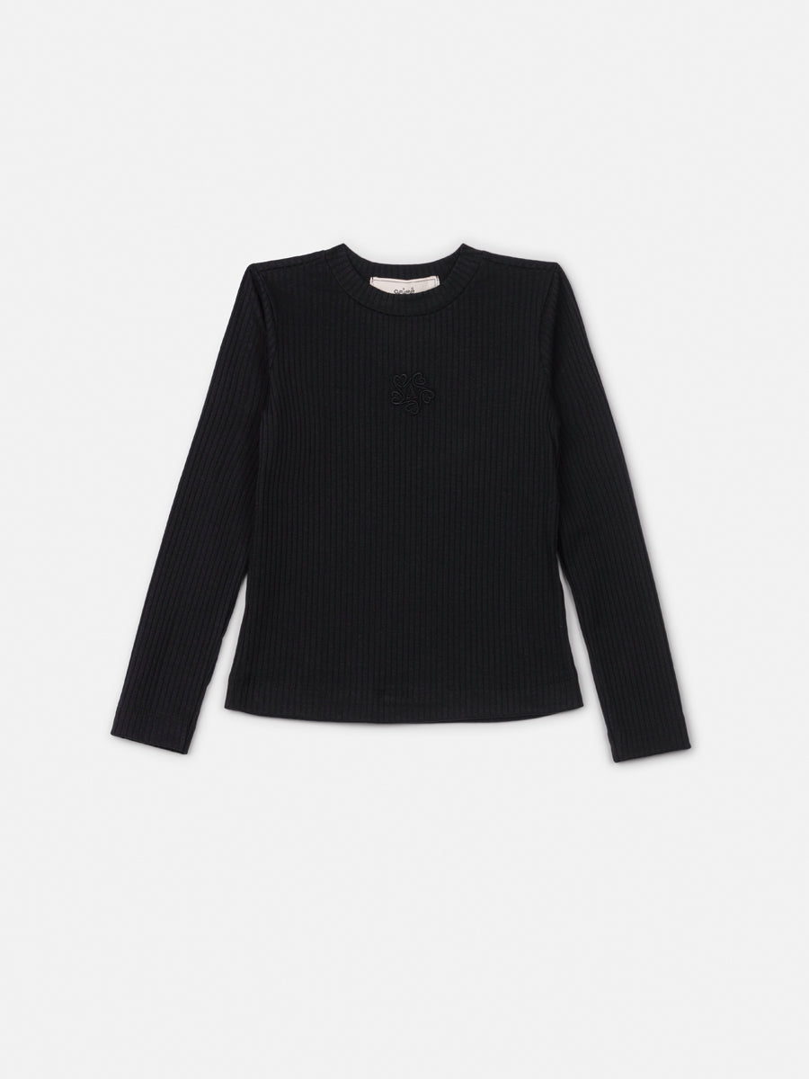 Blusa Manga Longa Essentials Canelada Preto - BambolePetit
