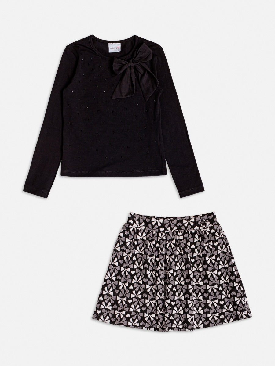 Conjunto Manga Longa Blusa Saia Preto - BambolePetit