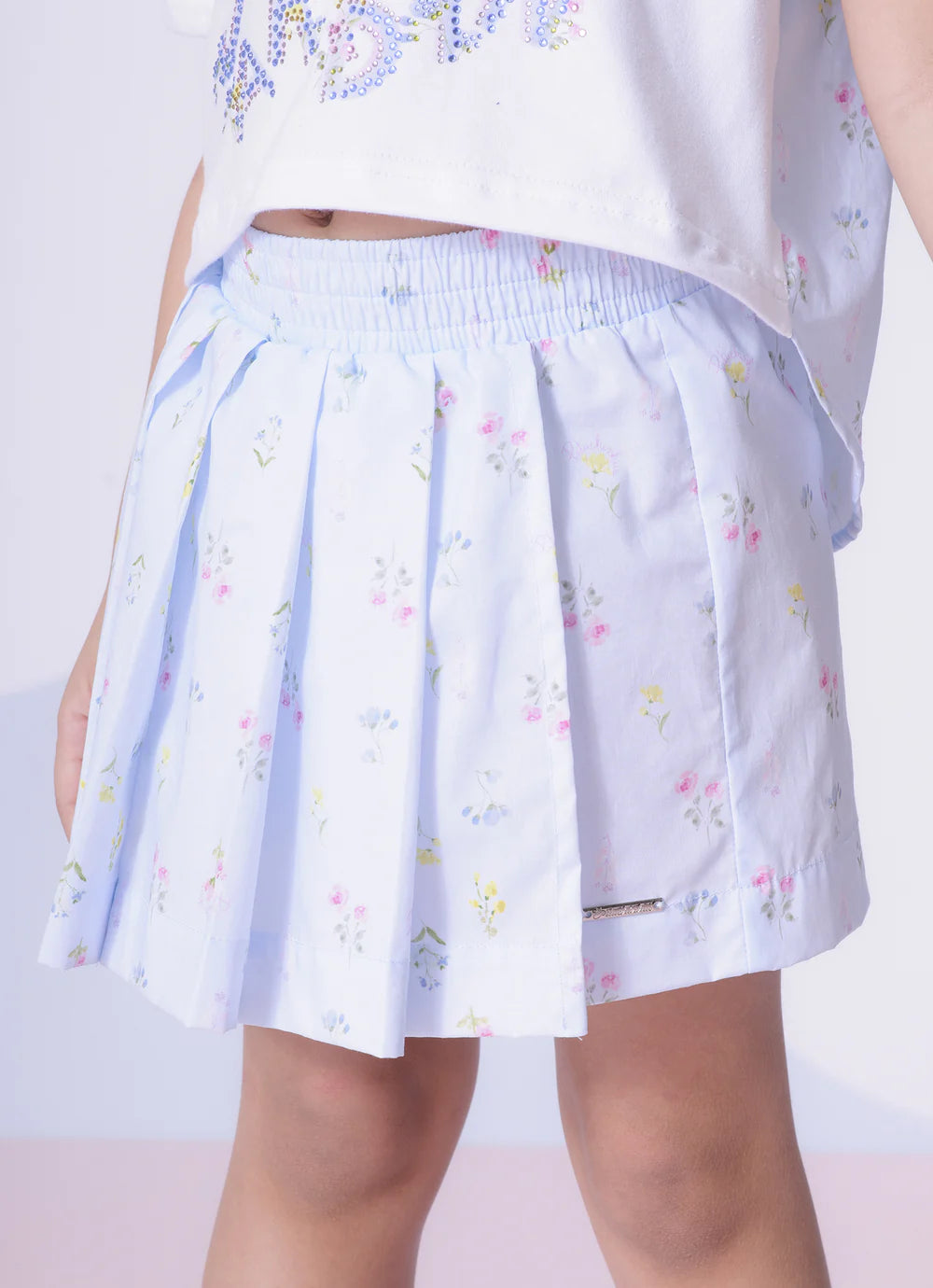 Saia Short Algodão Estampa Floral Pregas Pituchinhus