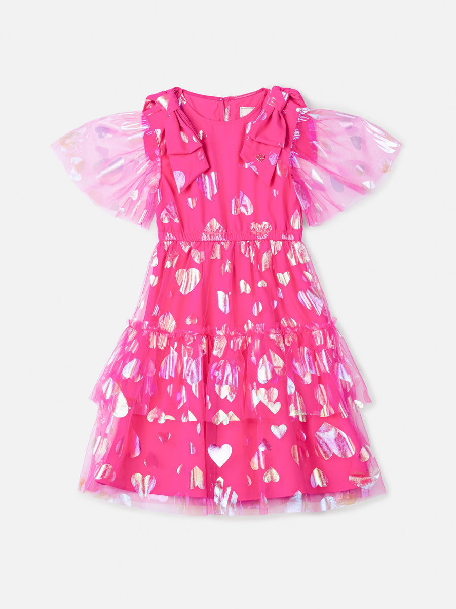 Vestido de Tule com Corações em Foil
