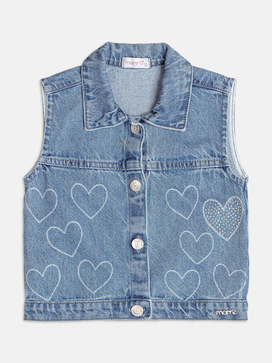 Colete Jeans Corações e Strass Momi