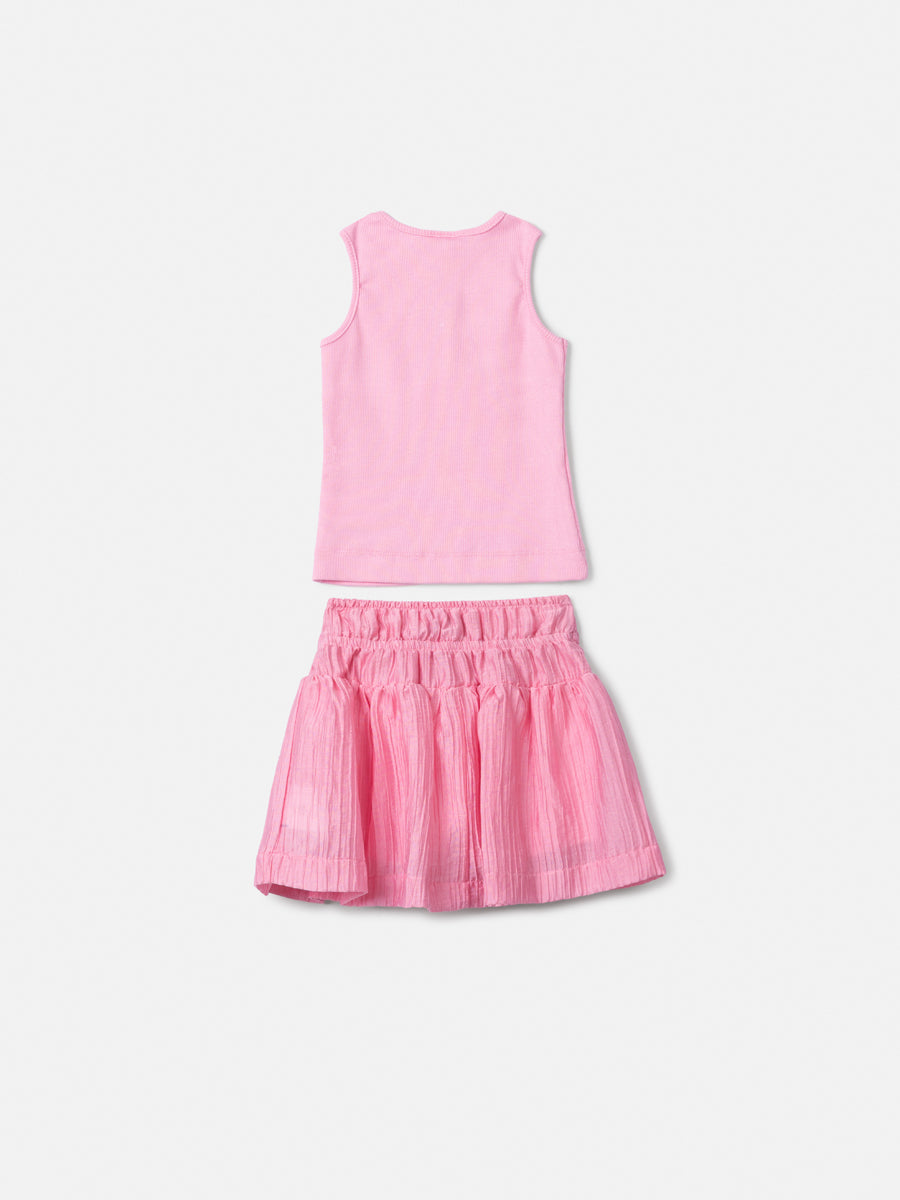 Conjunto Regata e Saia Rosa Laço Blossom Anime