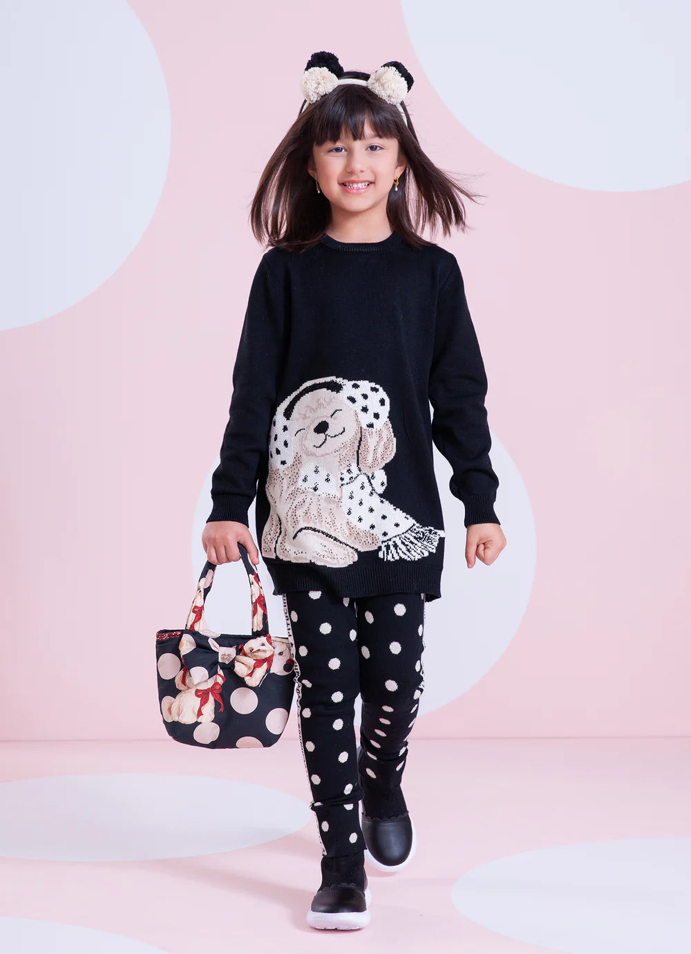 Maxi Blusa Tricot Cachorrinho Cristais Preto Pituchinhus