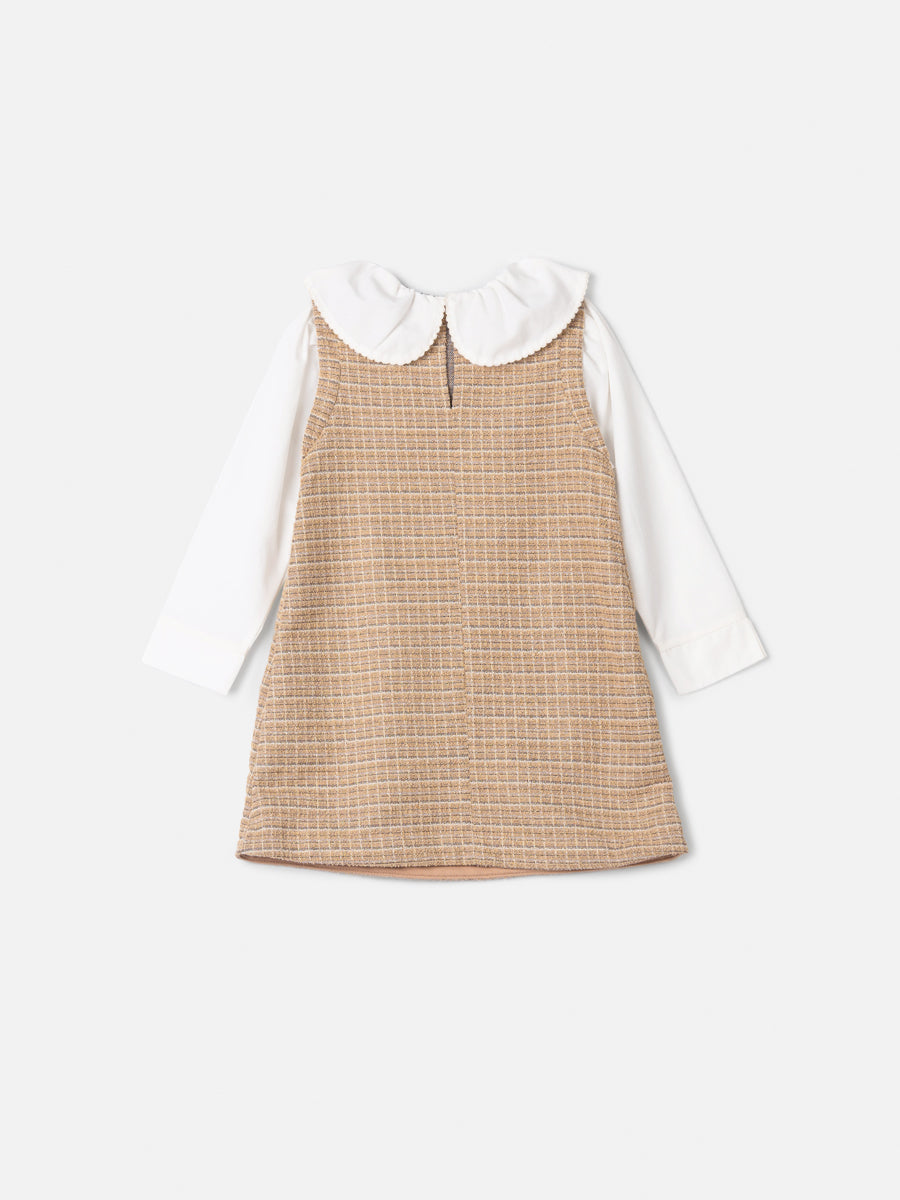 Vestido Em Tweed Xadrez Marrom/Bege Animê