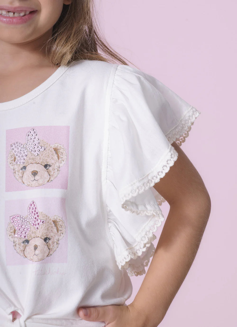 Blusa Cotton Ursinhas Detalhe Babado Pituchinhus