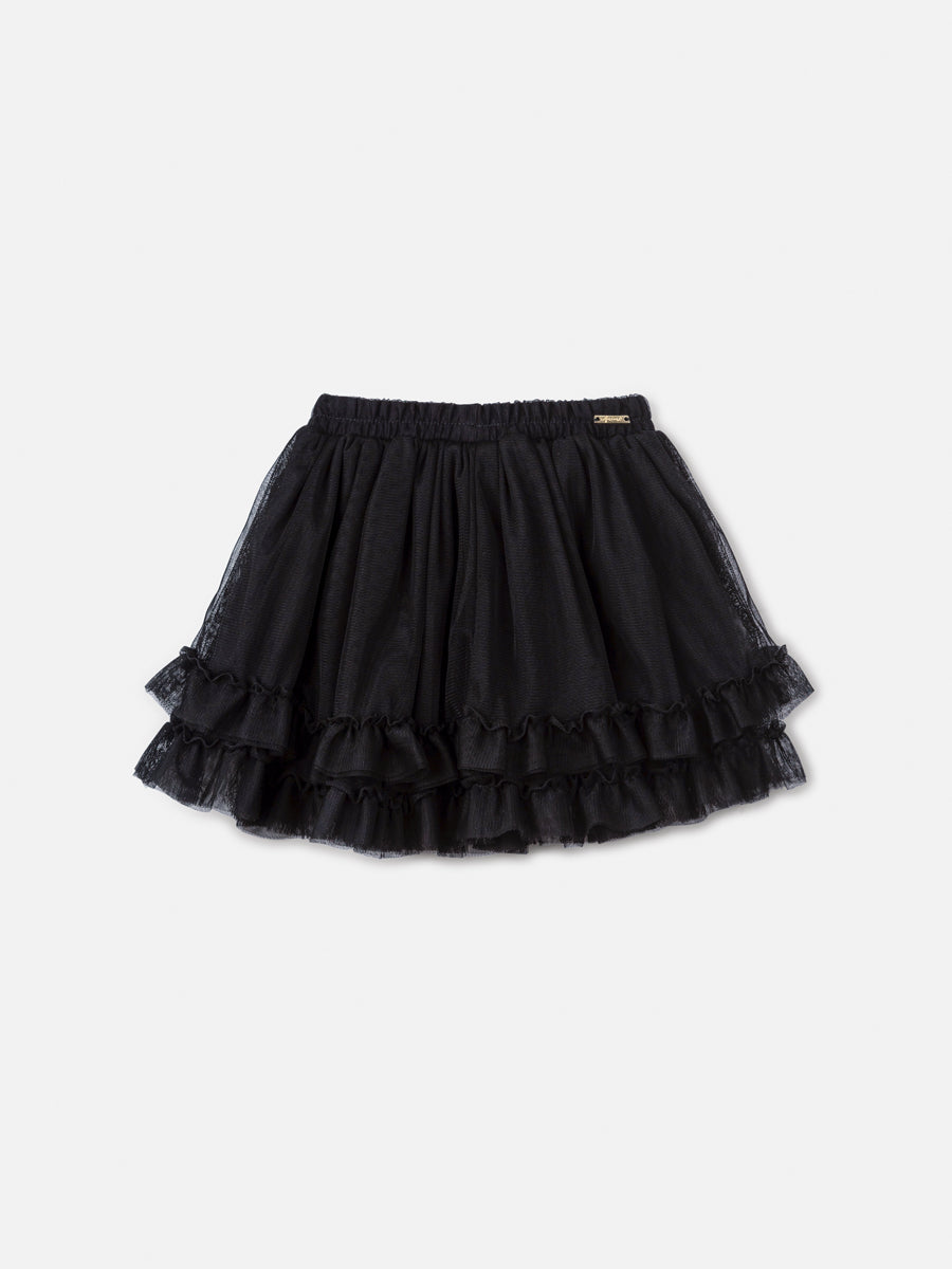 Saia De Tule Com Fru Fru Preto - BambolePetit
