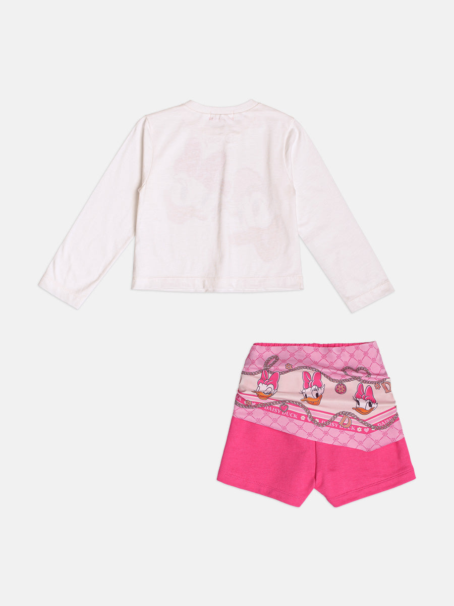 Conjunto Manga Longa Blusa Daisy Duck e Shorts Perola Momi