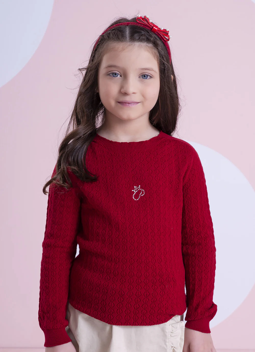 Blusa Tricot Sem Costura Rendada Cottonflex Bala De Cereja Pituchinhus