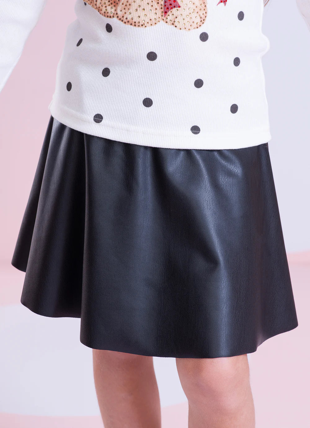 Saia Short Evasê Courino Preto Pituchinhus