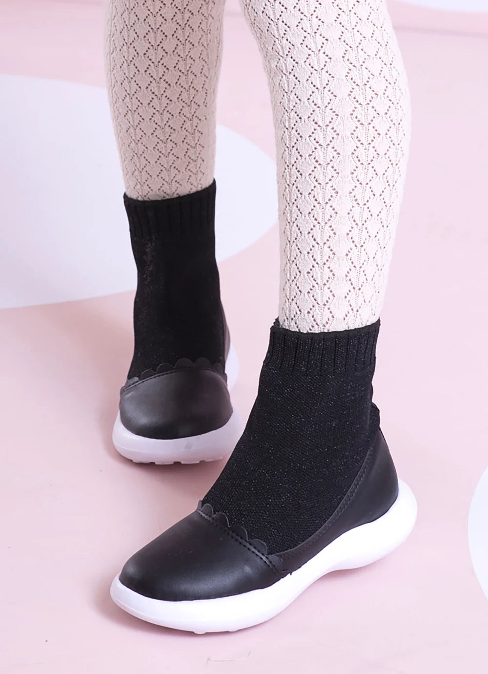 Bota Knit Biqueira Couro Preto Pituchinhus