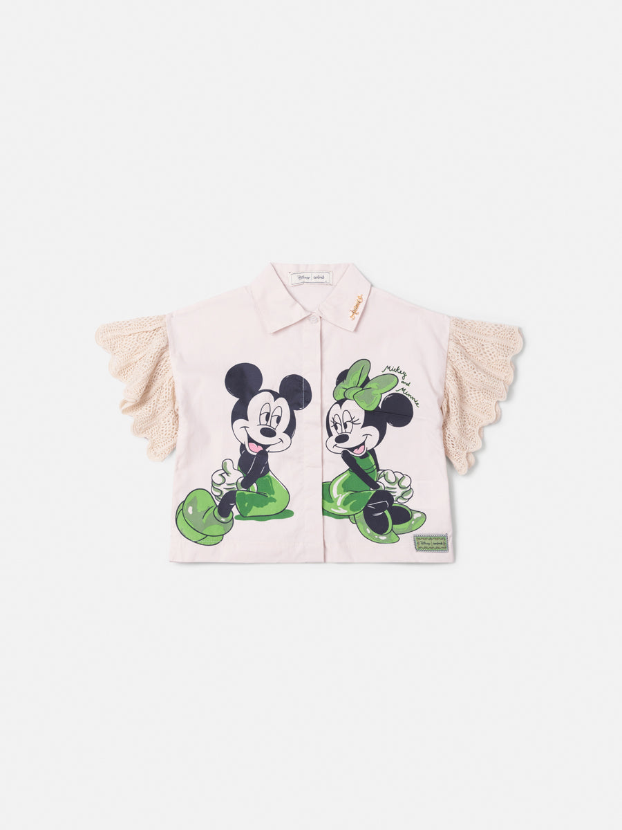 Camisa Mickey e Minnie com Manga em Tricot Anime