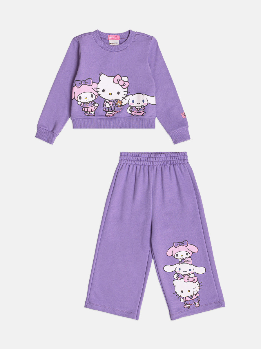 Conjunto Manga Longa Blusa Hello Kitty e Calca Lilas Alfazema Momi
