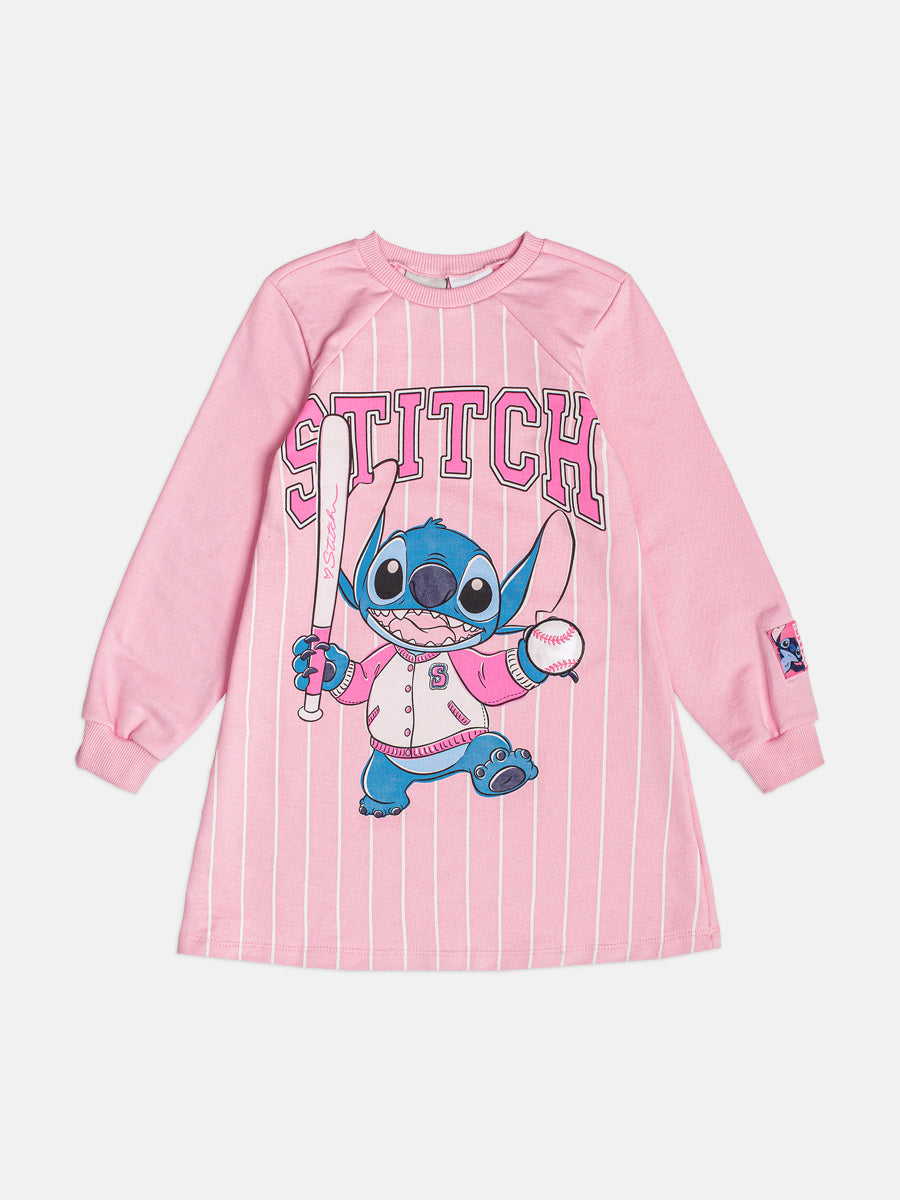 Vestido Manga Longa Listrado Stitch Rosa Blossom Momi